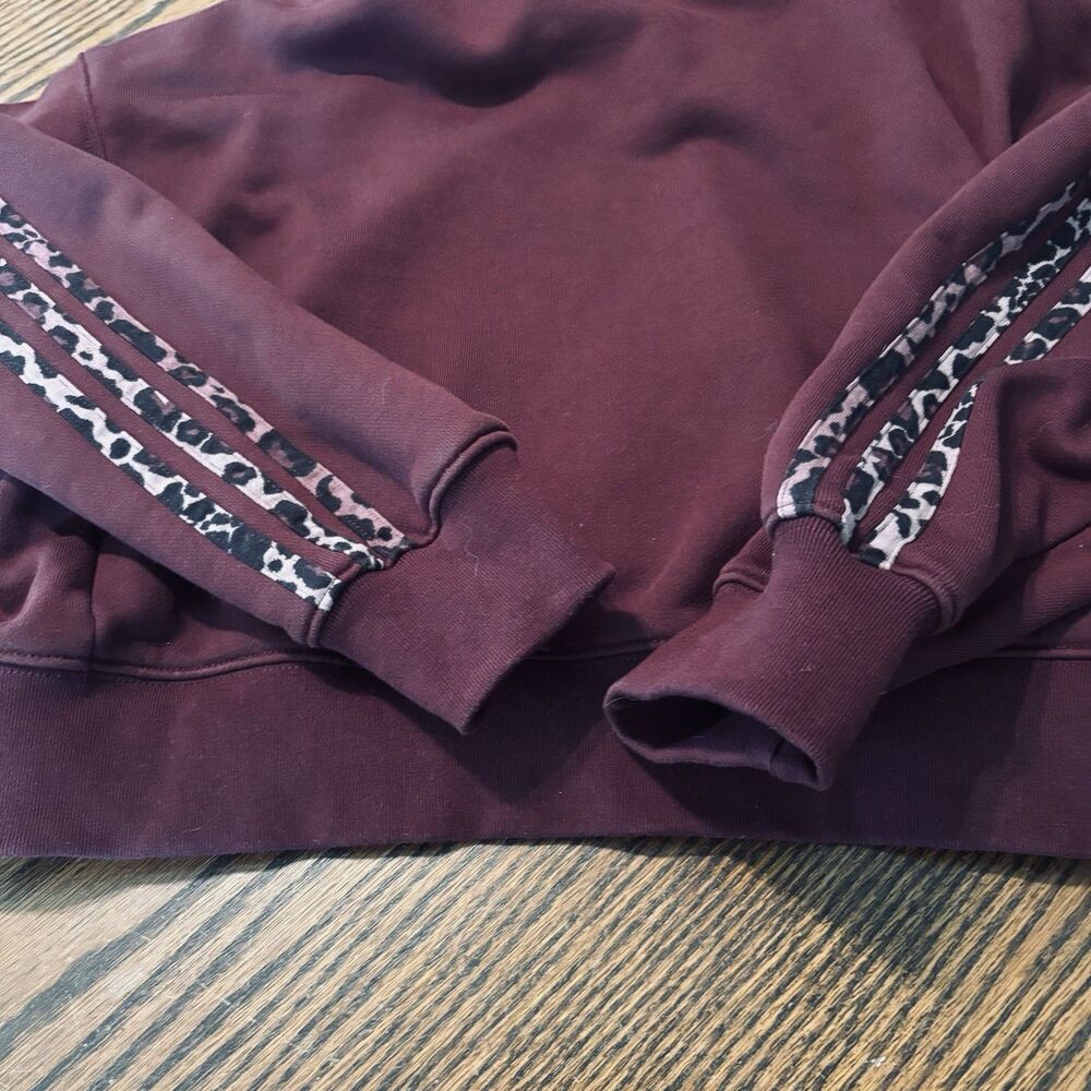 Adidas Adicolor Leopard Logo Cropped Hoodie Sweatshirt Burgundy Women's Size M - Picture 6 of 11